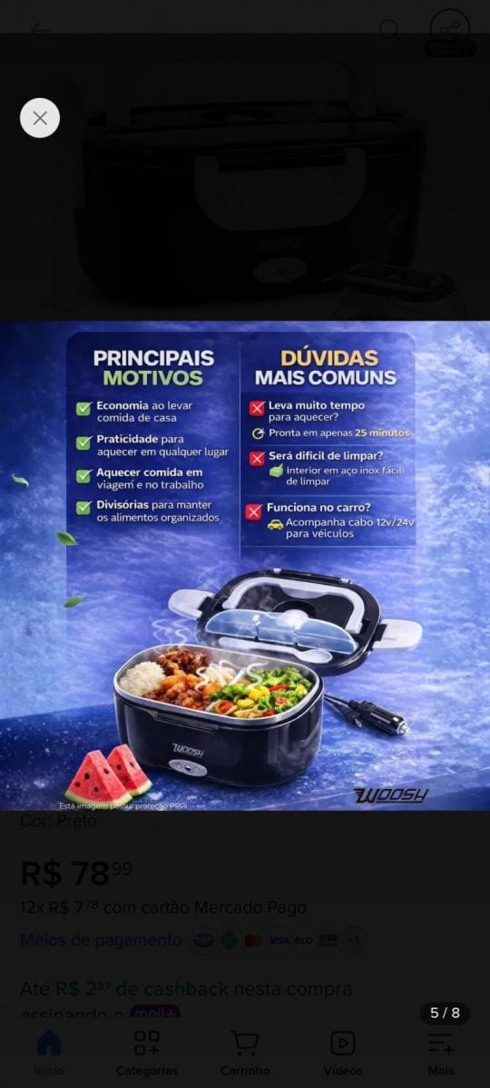 Marmita Elétrica Preta Bivolt Portátil Doméstica — foto 2