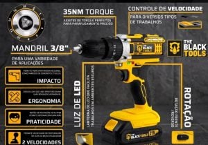 Parafusadeira Furadeira De Impacto The Black Tools Profissional TB-21PX 2 Baterias Com Mal — foto 3