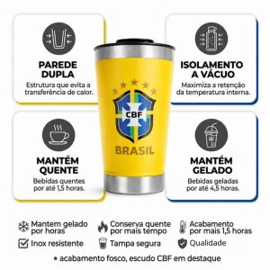 Copo Térmico Seleção Brasileira CBF Oficial 4,5h Gelado Inox 3 Cores — foto 6