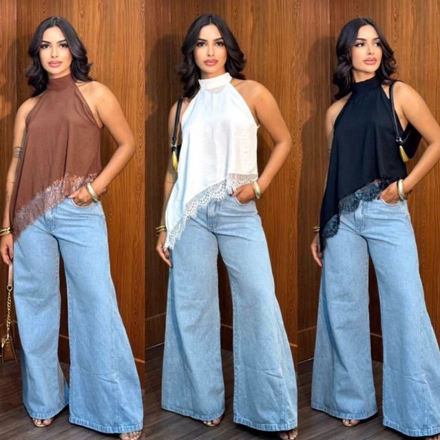  *Blusa Feminina Gola Alta Assimétrica Frente Única Com Renda Bata Elegante Tendência Inverno*