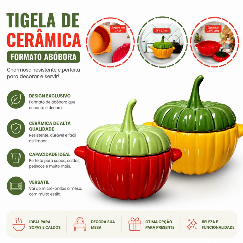 Kit Abóbora Moranga vermelha, Amarela cerâmica GG grande Caçarola Decoração Cozinha Sopeira