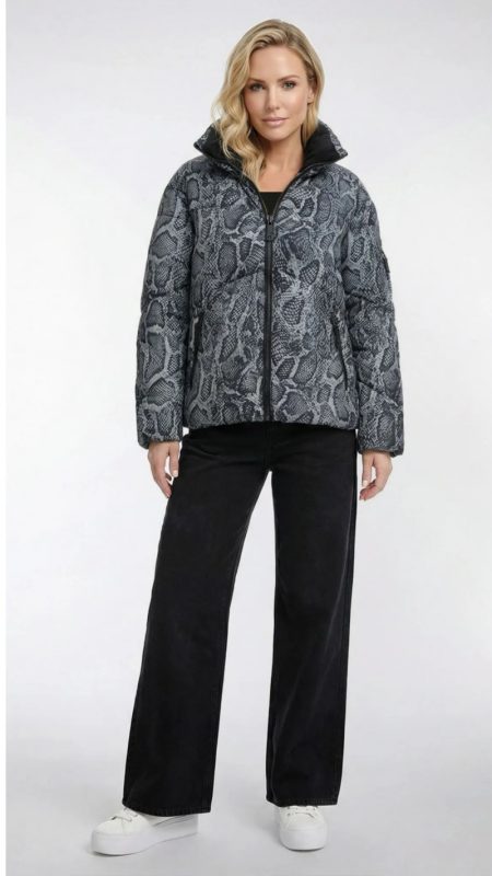 Jaqueta Puffer Eco Animal Print Cinza sustentavel