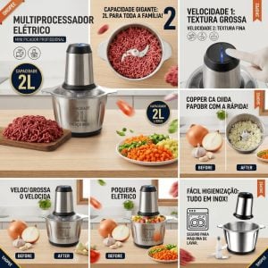 Moedor De Carne Elétrico Processador De Alimentos Inox 2L 220V Triturador Multifunção Pica — foto 14