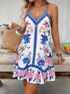 Floral de Verão Boho para Férias e Festa na Piscina, Alça Fina Ajustável, — foto 5