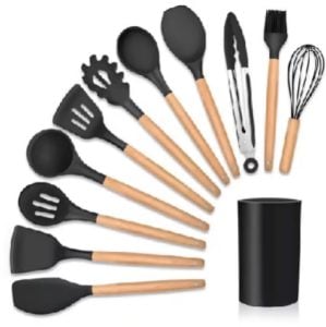Kit 12 Peças De Utensílios Para Cozinha Em Silicone E Bambu — foto 3