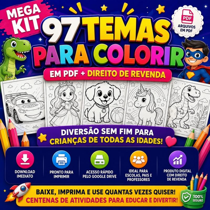 MEGA KIT 97 TEMAS PARA COLORIR EM PDF + Direito de Revenda