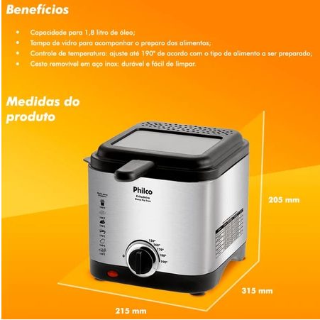 Fritadeira Deep Fry A Oleo Com Cesto Removivel 1,8l 900w Philco — foto 2