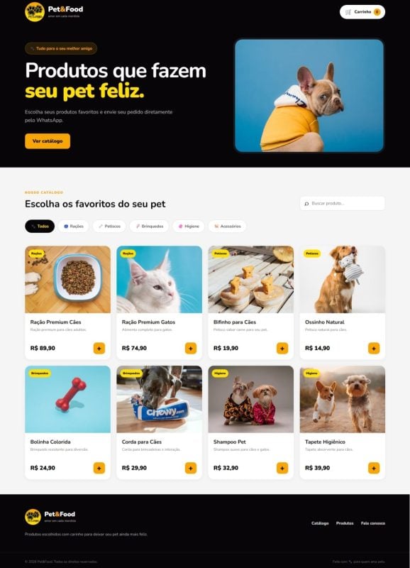 Catálogo digital pet profissional para pedidos via WhatsApp