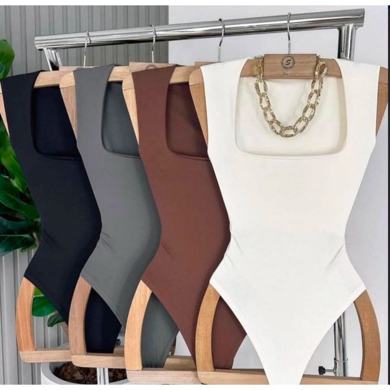 Body Collent Feminino Regata Blusa Decote Quadrado com Forro Estilo Blogueira