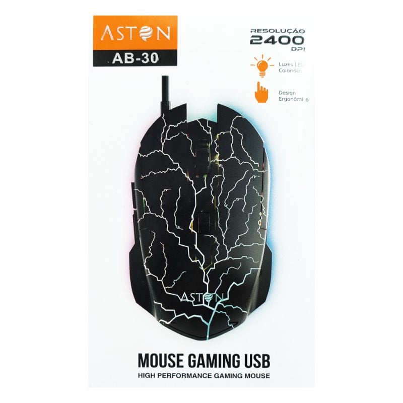 Mouse gamer LED com fio 6 botões 2400DPI