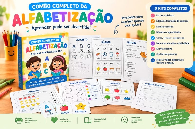 Kit combo infantil completo com Atividades imprimíveis infantis para aprender brincando