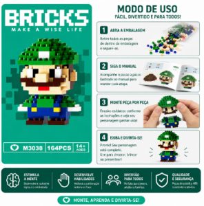 Mini Blocos de Montar Luigi Pixelado Colecionável - 164 Peça — foto 4