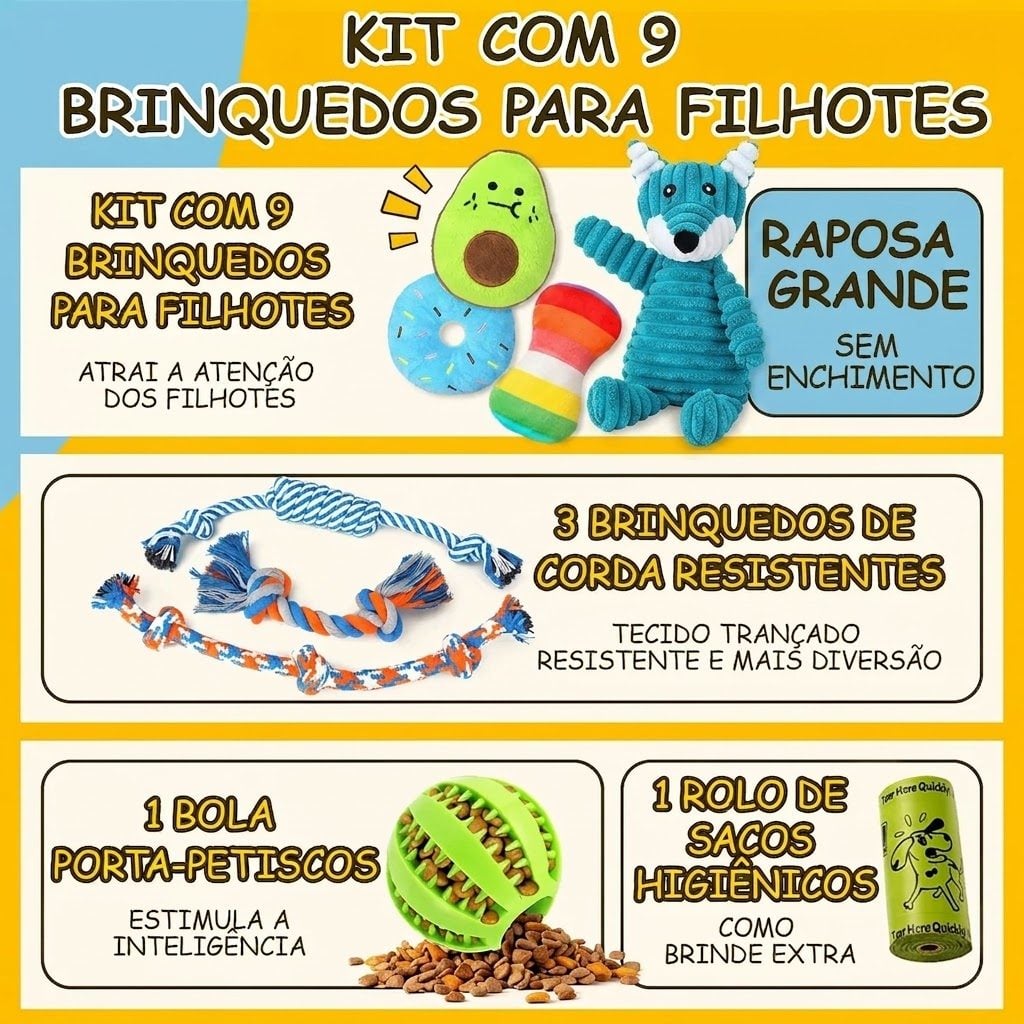 Kit de Brinquedos Para Cachorro Pequeno e Filhote 9 Peças Anti-Estresse e Dentição — foto 2