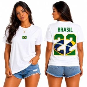 Camiseta Unissex Com Bandeira Brasileira Estampa 22 Brasil Blusa Casual 100% Algodão Prem — foto 3