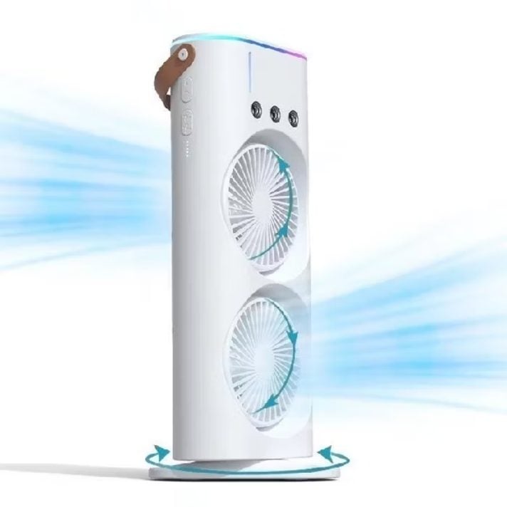 MINI Refrigerador De Ar Ventilador Umidificador Dupla Giratório+rgb Camada Ventilador Clim