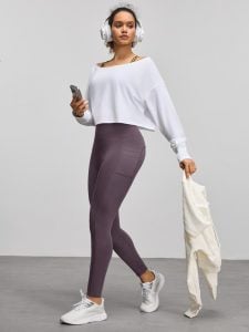 Leggings Casuais de Cintura Alta para Fitness Feminino com Bolsos, Calça de Ioga — foto 3