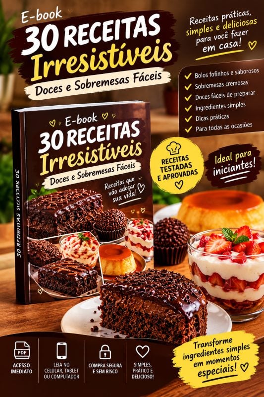 30 Receitas Irresistíveis: Doces e Sobremesas Fáceis Descubra 30 receitas deliciosas