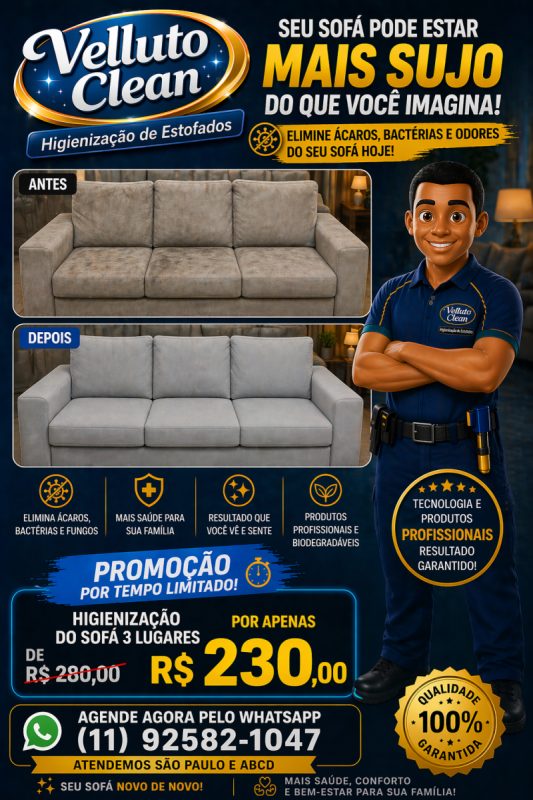 Higienização de estofados (a partir de R$180