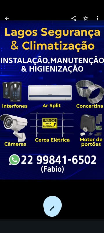 Instalação manutenção ar condicionado cameras motor portão concertina cerca elétrica