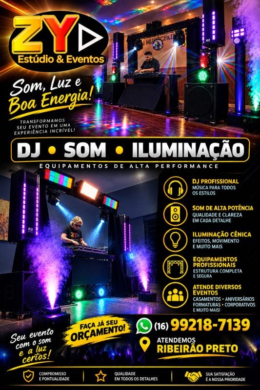 Dj, som e iluminação para seu evento