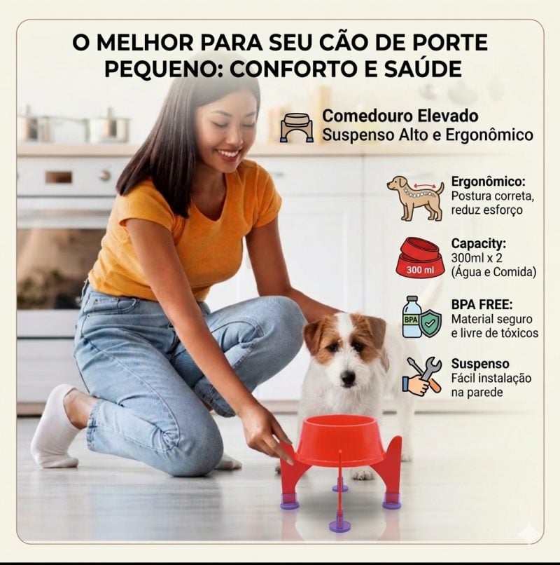 Comedouro elevado Suspenso Alto Ergonômico Para cães de Pequeno Porte 300 ml BPA Free — foto 2