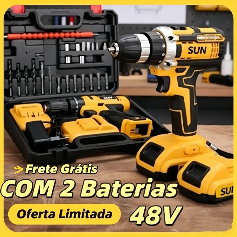 Parafusadeira e furadeira 48V 1/2 Bateria com 3 funções, elétrica sem fio