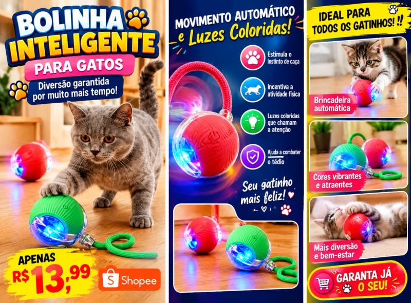 BOLINHA INTELIGENTE INTERATIVA PARA GATOS! Deixe seu gatinho mais feliz e ent