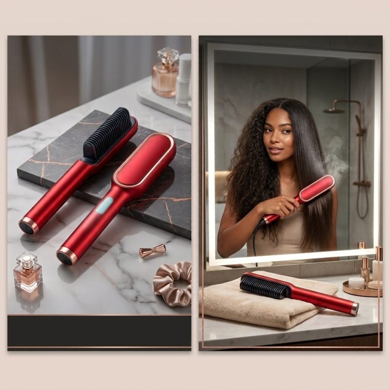 Escova Alisadora 2 em 1: Liso Perfeito e Sem Frizz em Minutos!
