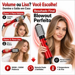 Secador de Cabelo e Escova Modeladora 2 em 1 110V 1200W Ar Frio Morno Quente Íons Negativo — foto 5