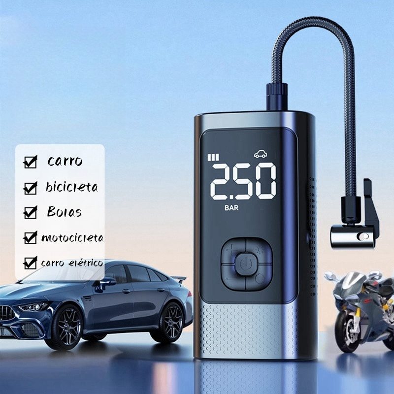 Bomba de ar 12v compressor portátil para pneus carros, moto bicicleta e acessórios — foto 2