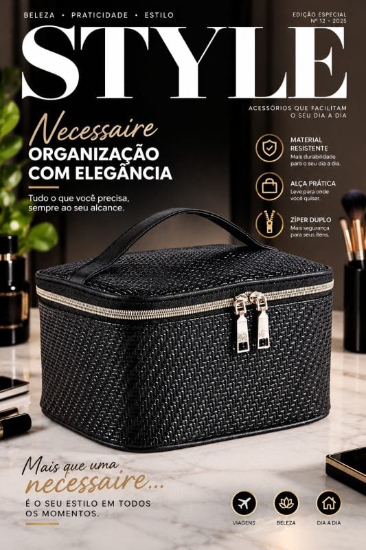 Necessaire Com Alça Em Poliéster Tramado Em Alto Relevo