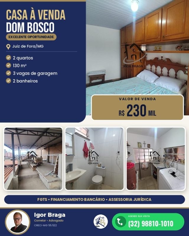Casa para Venda em Juiz de Fora, Dom Bosco, 2 dormitórios, 2 suítes, 2 banheiros, 3 vagas