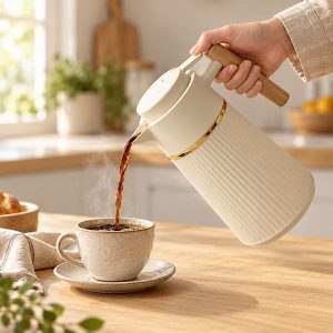 Garrafa térmica nórdica Berlim café 1 litro cabo de madeira luxo — foto 4