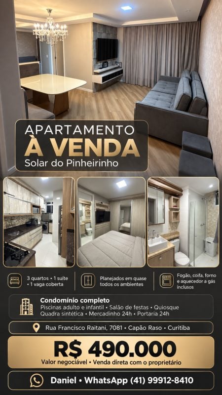 Vendo apartamento térreo 3 quartos sendo 1 suíte no Capão Raso condomínio Solar do Pinheir