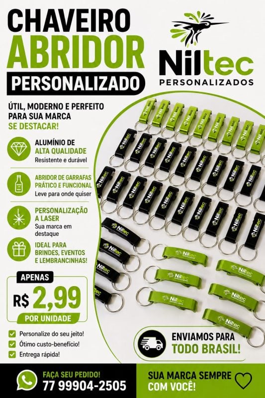 Chaveiro abridor Personalizado DTF UV