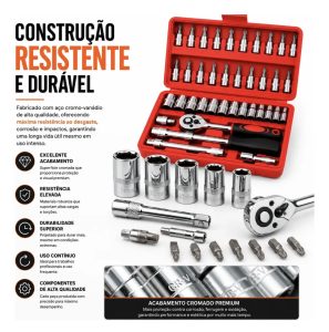 Kit Jogo De Soquete Catraca 1/4 Com 46 Peças Aço Maleta Novo — foto 4