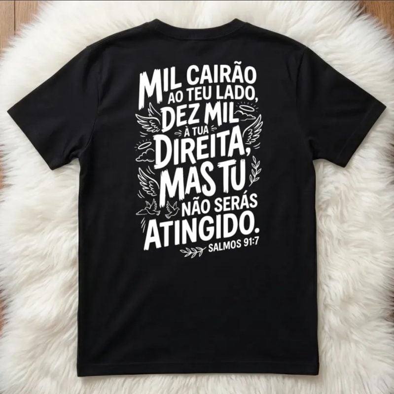 Camiseta Cristã Salmos 91 Algodão Streetwear Gospel Unissex Preto M