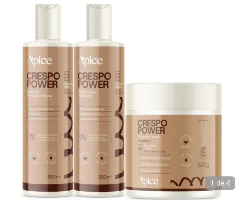 Kit Apice Crespo Power Shampoo 300ml Condicionador 300ml Creme de Pentear 500g