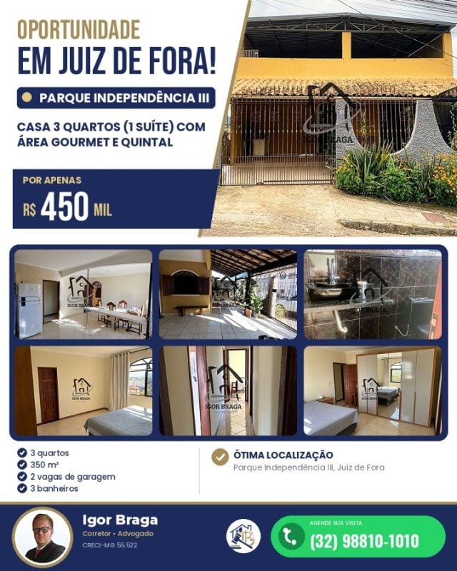 Casa para Venda em Juiz de Fora, Parque Independência III, 3 dormitórios, 1 suíte, 3 banhe