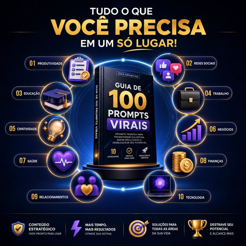 Ebook - 100 Prompts Prontos: Transforme Sua Rotina, Gere Resultados e Desbloqueie Seu Potencial