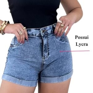 Short Jeans Feminino Comfort Cintura Alta com Lycra Escuro — foto 4