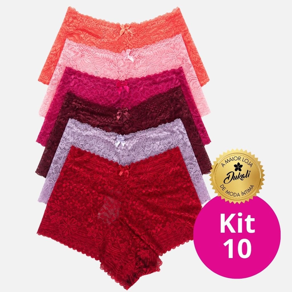 Kit 10 Calcinhas Caleçon Renda Jacquard original Feminina Boxer Alta — foto 2