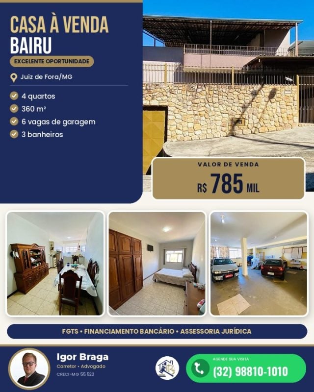 Casa para Venda em Juiz de Fora, Bairu, 4 dormitórios, 1 suíte, 3 banheiros, 6 vagas