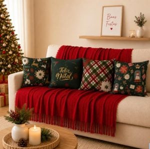 Kit Manta Decorativa 1,40x1,70 + 4 Capas de Almofada Natal 43x43 para Sala e Sofá — foto 4