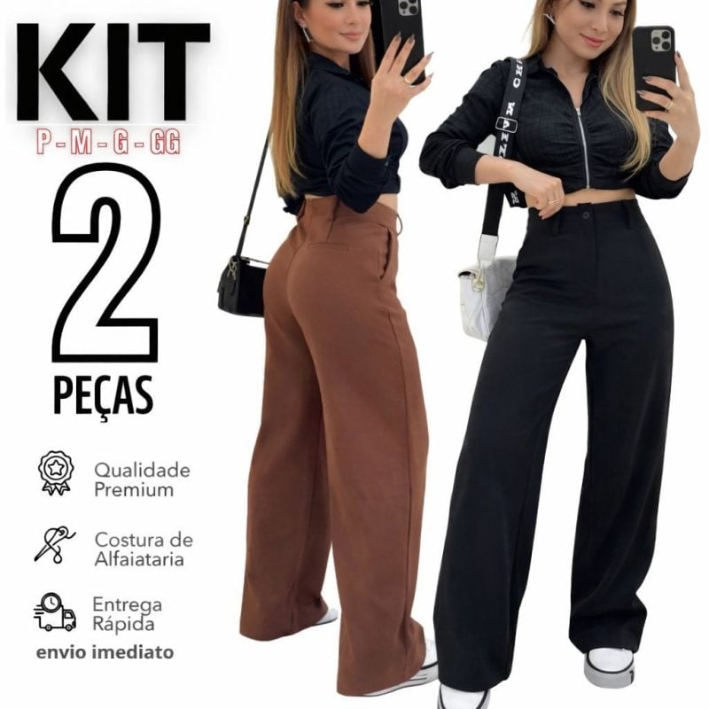 Kit 2 Calça Alfaiataria PREMIUM Cintura Alta Com Bolso PROMOÇÃO