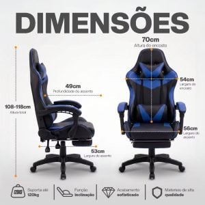Cadeira Gamer Profissional Escritório Ergonômica Reclinável Confortável Com Rodinha E Apoi — foto 4