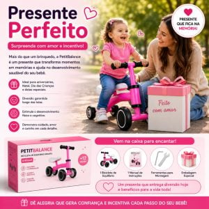 Bicicleta de Equilíbrio Infantil Sem Pedal 4 Rodas Rosa para Bebê 12 Meses Desenvolvimento — foto 5