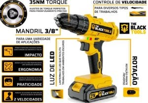 Parafusadeira Furadeira De Impacto The Black Tools Profissional 2 Baterias Com Maleta + Ki — foto 3