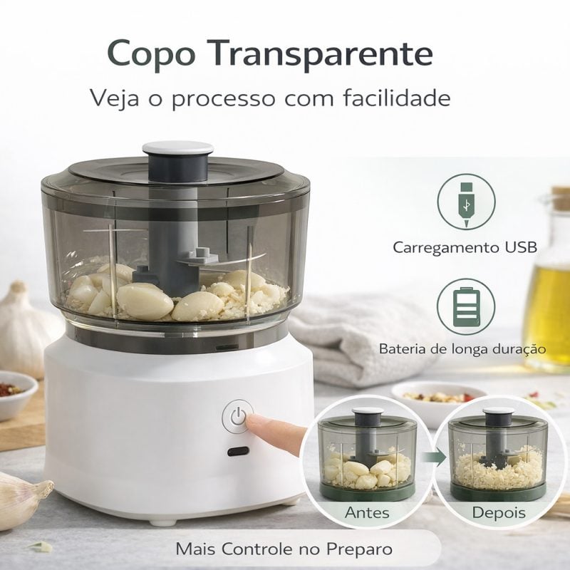 Mini processador de alimentos elétrico