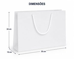 Sacola de papel branca 35x24x10 cm com alça de cordão kit com 50 unidades — foto 3